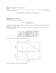 University of Trento Prof. Alberto Bemporad July 19, 2010  Automatic Control 2: Solutions