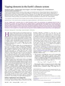 Tipping elements in the Earth’s climate system Timothy M. Lenton*†, Hermann Held‡, Elmar Kriegler‡§, Jim W. Hall¶, Wolfgang Lucht‡, Stefan Rahmstorf‡, and Hans Joachim Schellnhuber†‡储** *School of Env