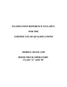 EXAMINATION REFERENCE SYLLABUS FOR THE CERTIFICATE OF QUALIFICATIONS