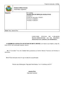 Projeto de resolução - khli94jp  Estado de Mato Grosso Assembleia Legislativa Despacho