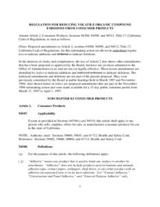 Rulemaking: [removed]Hearing Date Final Reg. Order Amendments Pertaining to the California Consumer Products Regulation