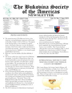 The Bukovina Society of the Americas NEWSLETTER Vol. 23, No. 2 June 2013