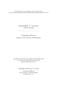 Howard Evans / Biology / Academia / Education in the United States / Howard Ensign Evans / Mary Jane West-Eberhard / Entomology