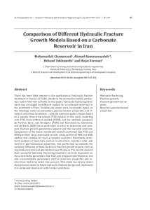 M. Chamanzad et al. / Journal of Chemical and Petroleum Engineering, 51 (2), DecemberComparison of Different Hydraulic Fracture Growth Models Based on a Carbonate Reservoir in Iran Mohamadali Chamanzad1, 