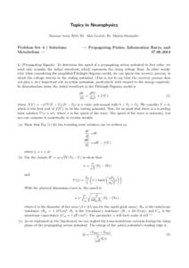 Topics in Neurophysics Summer term 2014, Dr. Alex Loebel, Dr. Martin Stemmler Problem Set 4 / Solutions Metabolism —