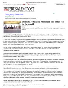 [removed]Barkat: Jerusalem Marathon one of the top in the world March 27, 2014 Thursday 25 AdarII[removed]:09 IST