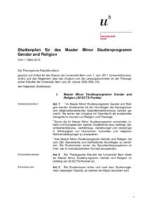 Studienplan für das Gender and Religion Master  Minor