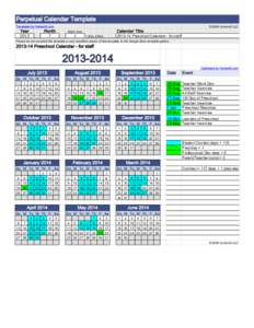 Perpetual Calendar Template Templates by Vertex42.com Year 2013