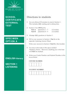 SCHOOL CERTIFICATE EXTERNAL TEST  SPECIMEN