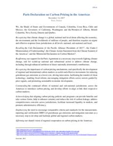 FINAL  Paris Declaration on Carbon Pricing in the Americas December 12, 2017 Paris, France