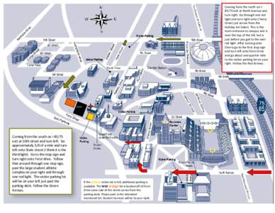 Coming from the north on I85/75 exit at North Avenue and turn right. Go through one red light and turn right onto Cherry street just across from the Holiday Inn Select. This is the main entrance to campus and is