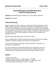 Big Brother AwardsFall NrBerufsbildungsschule BBW Winterthur: Aufruf zum Denunzieren
