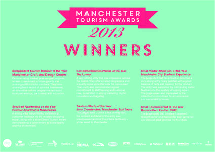 manchester tourism awards winneRS WINNERS Independent Tourism Retailer of the Year