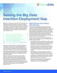 Solving the Big Data Intention-Deployment Gap Big Data is on virtually every enterprise’s to-do list these days. Recognizing both its potential and competitive advantage, companies are aligning a vast array of resource