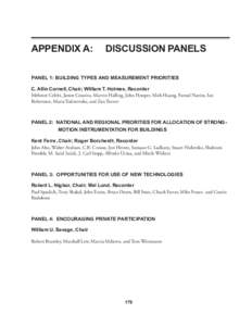 APPENDIX A:  DISCUSSION PANELS PANEL 1: BUILDING TYPES AND MEASUREMENT PRIORITIES C. Allin Cornell, Chair; William T. Holmes, Recorder