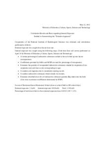 May 12, 2011 Ministry of Education, Culture, Sports, Science and Technology Calculation Results and Basis regarding Internal Exposure Studied in Summarizing the “Tentative Approach” Cooperation of the National Instit