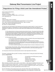 Regulations for Filing a Valid Land Use Amendment Protest [Code of Federal Regulations] [Title 43,Volume 2] [Revised as of October 1, 2002] From the u.s. Government Printing Office via GPO Access [CITE:43CFR1610.5-2]