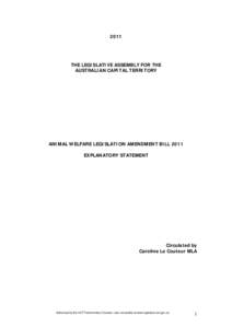 2011  THE LEGISLATIVE ASSEMBLY FOR THE AUSTRALIAN CAPITAL TERRITORY  ANIMAL WELFARE LEGISLATION AMENDMENT BILL 2011