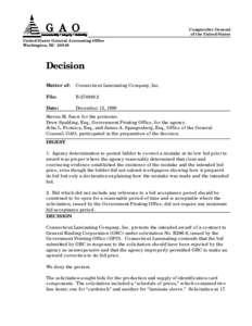 Comptroller General of the United States United States General Accounting Office Washington, DC[removed]Decision