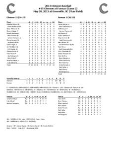 2013 Clemson Baseball #15 Clemson at Furman (Game 2) May 08, 2013 at Greenville, SC (Fluor Field)