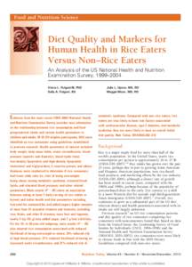 Food and Nutrition Science  Diet Quality and Markers for Human Health in Rice Eaters Versus Non–Rice Eaters An Analysis of the US National Health and Nutrition