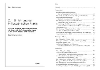 Inhalt Gerd B. Achenbach Vorwort . . . . . . . . . . . . . . . . . . . . . . . . . . . . . . . . . . . . . . . . . . . . . . . . . . . . . . 9 Vorstellungen