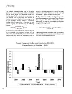 Prices The Indexes of Exvessel Prices table (to the right) presents the annual dockside price of fish and shellfish sold by fishing vessels as a percentage of the 1982 dockside price for the same species or species group