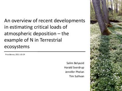 An overview of recent developments in estimating critical loads of atmospheric deposition – the example of N in Terrestrial ecosystems Providence, 