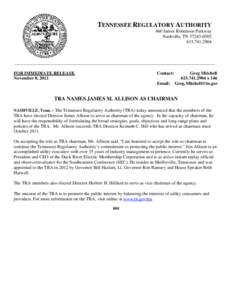 TENNESSEE REGULATORY AUTHORITY 460 James Robertson Parkway Nashville, TN[removed][removed]________________________________________________________________________________________