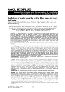 AACL BIOFLUX Aquaculture, Aquarium, Conservation & Legislation International Journal of the Bioflux Society Evolution of water quality in the Blue Lagoon from Aghireșu