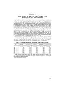 CHAPTER V  STATISTICS OF FRUITS, TREE NUTS, AND HORTICULTURAL SPECIALTIES For most fruits, production is estimated at two levels—total and utilized. Total production is the quantity of fruit harvested plus quantities w