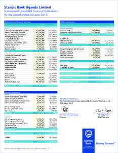 Stanbic Bank Uganda Limited Summarised Unaudited Financial Statements for the period ended 30 June 2013