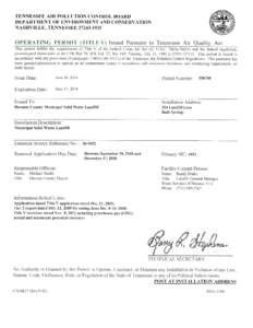 TENNESSEE AIR POLLUTION CONTROL BOARD DEPARTMENT OF ENVIRONMENT AND CONSERVATION NASHVILLE, TENNESSEE[removed]OPERATING PERMIT (TITLE V) Issued Pursuant to Tennessee Air Quality Act This permit fulfills the requiremen