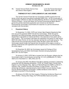 VERMONT ENVIRONMENTAL BOARD 10 V.S.A. Ch. 151 Re: Central Vermont Public Service Corp. and Verizon New England