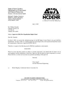 State of North Carolina Department of Environment and Natural Resources Division of Environmental Health Michael F. Easley, Governor William G. Ross, Secretary