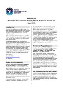 AERONEWS Newsletter of the Canberra Branch of RAeS, Australian Division Inc. - July 2014 Squadron flew them in the Korean War, initially against Mig 15s but more successfully in the ground attack role, armed with 16 rock