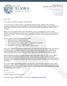 Department of Health and Social Services DIVISION OF PUBLIC HEALTH Public Health Nursing 3601 C Street, Suite 760 Anchorage, Alaska 99503