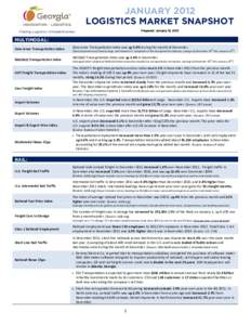 JANUARY 2012 LOGISTICS MARKET SNAPSHOT Prepared: January 15, 2012 Fueling Logistics Competitiveness