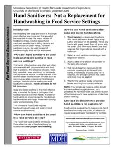 Fact Sheet: Hand Sanitizers: Not a Replacement for Handwashing in Food Service Settings