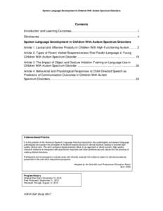 Spoken Language Development in Children With Autism Spectrum Disorders  Contents Introduction and Learning Outcomes................................................................................ i Disclosures ..........