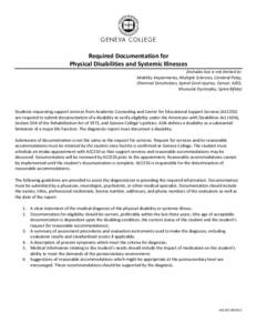 Required Documentation for Physical Disabilities and Systemic Illnesses