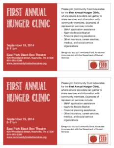 First annual hunger clinic September 19, 11am  !
