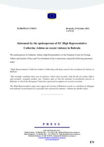 EUROPEA1 U1IO1  Brussels, 24 October 2012 A[removed]Statement by the spokesperson of EU High Representative