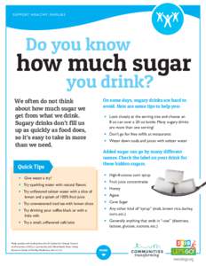 S U P P O RT H E A LT H Y FA M I L I E S  	 Do you know how much sugar 					you drink? We often do not think