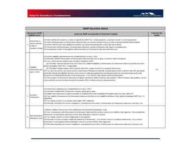 HAMP Resolution Matrix Homeowner HAMP Eligibility Issues 1