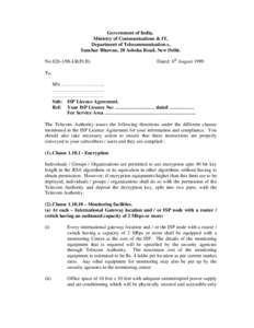Government of India, Ministry of Communications & IT, Department of Telecommunication s, Sanchar Bhawan, 20 Ashoka Road, New Delhi. No[removed]LR(Pt.II)