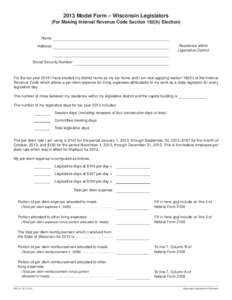 2013 SPL-01 Model Form - Wisconsin Legislators (For Making Internal Revenue Code Section 162(h) Election) (fillable)