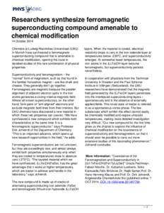 Researchers synthesize ferromagnetic superconducting compound amenable to chemical modification