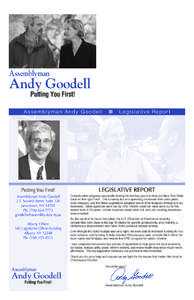 Assemblyman  Andy Goodell Putting You First!  A ss emb ly man Andy Goodell