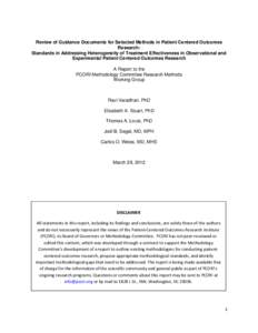 Review of Guidance Documents for Selected Methods in Patient Centered Outcomes Research: Standards in Addressing Heterogeneity of Treatment Effectiveness in Observational and Experimental Patient Centered Outcomes Resear